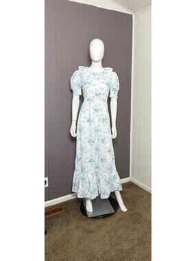 1970's Swiss Dot Prairie Dress Gunne Style Semi-Sheer Summer Maxi